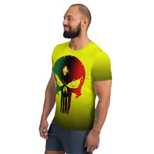 Load image into Gallery viewer, Yellow to Black Colors  Bornready Warready 3 Eye Skull All-Over Print Men's Athletic T-shirt