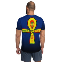 Load image into Gallery viewer, Blue to Black Colors  Bornready Warready 3 Eye Skull Style 2, All-Over Print Men's Athletic T-shirt