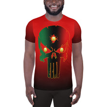 Load image into Gallery viewer, Red to Black Colors  Bornready Warready 3 Eye Skull Style 2, All-Over Print Men's Athletic T-shirt