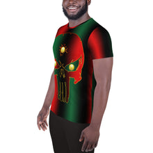Load image into Gallery viewer, Pan African flag Colors Bornrready Warready 3 Eye Skull Style 2, All-Over Print Men's Athletic T-shirt