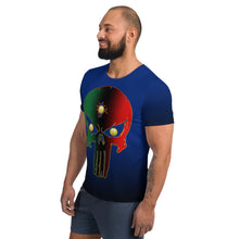 Load image into Gallery viewer, Blue to Black Colors  Bornready Warready 3 Eye Skull Style 2, All-Over Print Men's Athletic T-shirt