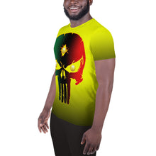 Load image into Gallery viewer, Yellow to Black Colors  Bornready Warready 3 Eye Skull Style 2, All-Over Print Men's Athletic T-shirt