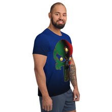 Load image into Gallery viewer, Blue to Black Colors  Bornready Warready 3 Eye Skull Style 2, All-Over Print Men's Athletic T-shirt