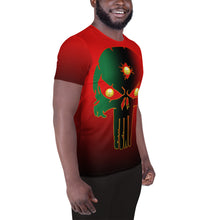 Load image into Gallery viewer, Red to Black Colors  Bornready Warready 3 Eye Skull Style 2, All-Over Print Men's Athletic T-shirt