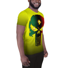 Load image into Gallery viewer, Yellow to Black Colors  Bornready Warready 3 Eye Skull Style 2, All-Over Print Men's Athletic T-shirt