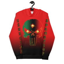 Load image into Gallery viewer, Red to black Coloring style Bornready warready  backside style 1 Unisex Hoodie