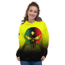 Load image into Gallery viewer, Yellow to black Coloring style Bornready warready  backside style 1 Unisex Hoodie