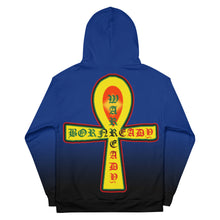 Load image into Gallery viewer, Blue to Black Coloring style Bornready warready  backside style 2 Unisex Hoodie