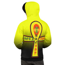Load image into Gallery viewer, Yellow to black Coloring style Bornready warready  backside style 2 Unisex Hoodie