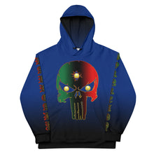 Load image into Gallery viewer, Blue to Black Coloring style Bornready warready  backside style 2 Unisex Hoodie