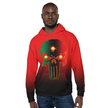Load image into Gallery viewer, Red to black Coloring style Bornready warready  backside style 2 Unisex Hoodie