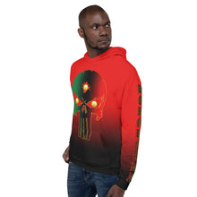Load image into Gallery viewer, Red to black Coloring style Bornready warready  backside style 2 Unisex Hoodie