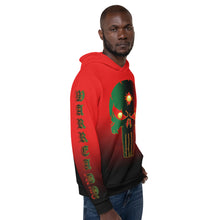 Load image into Gallery viewer, Red to black Coloring style Bornready warready  backside style 2 Unisex Hoodie