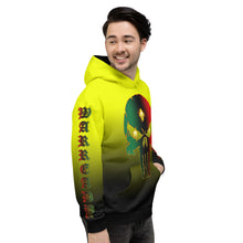 Load image into Gallery viewer, Yellow to black Coloring style Bornready warready  backside style 2 Unisex Hoodie