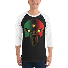 Load image into Gallery viewer, Pan AFrican Coloring 3 Eye skull 3/4 sleeve raglan shirt