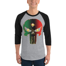Load image into Gallery viewer, Pan AFrican Coloring 3 Eye skull 3/4 sleeve raglan shirt