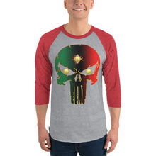 Load image into Gallery viewer, Pan AFrican Coloring 3 Eye skull 3/4 sleeve raglan shirt