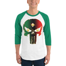 Load image into Gallery viewer, Pan AFrican Coloring 3 Eye skull 3/4 sleeve raglan shirt
