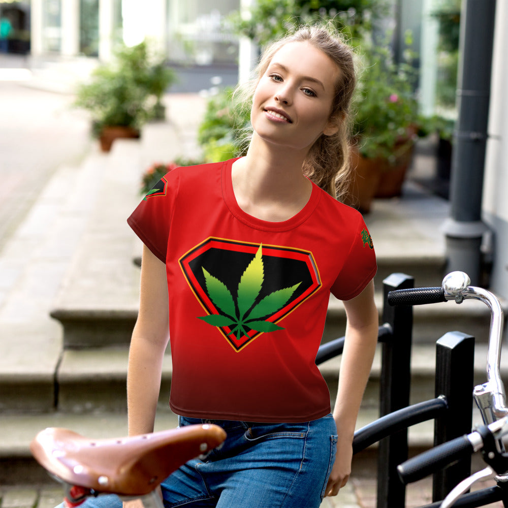 Red Cannabis woman All-Over Print Crop Tee