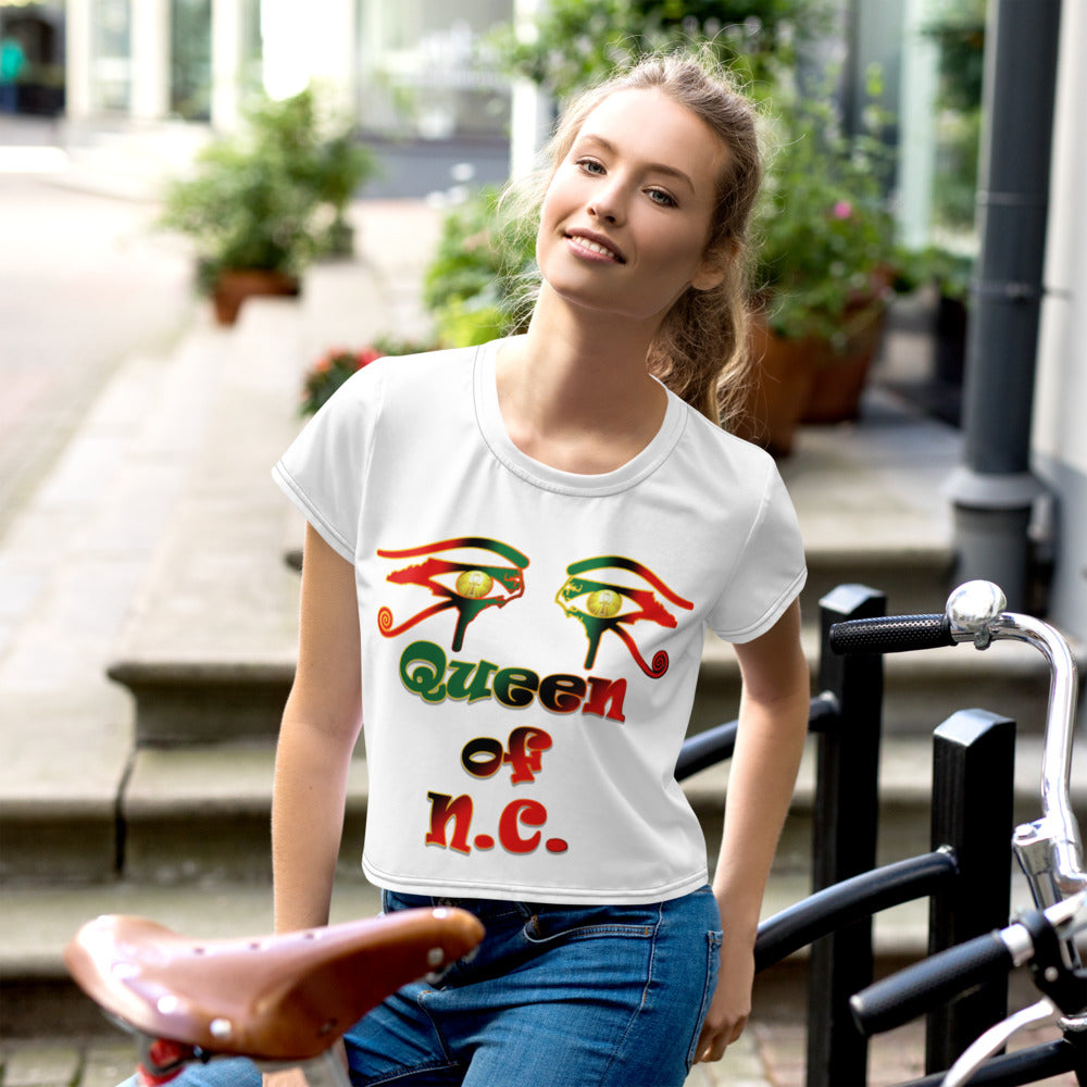 Color white Queen of NC crop top style and logo 2