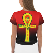 Load image into Gallery viewer, Red to Black Bornready Warrready Backside Style 2 All-Over Print Crop Tee
