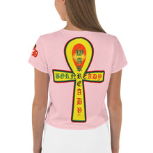 Load image into Gallery viewer, Color Pink 3 Bornready Warrready Backside Style 2 Cannabis woman All-Over Print Crop Tee
