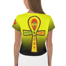 Load image into Gallery viewer, Yellow to Black Bornready Warrready Backside Style 2 All-Over Print Crop Tee
