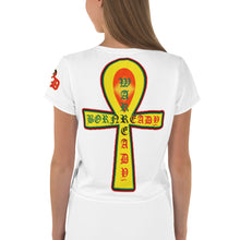 Load image into Gallery viewer, Color White Bornready Warrready Backside Style 2 All-Over Print Crop Tee
