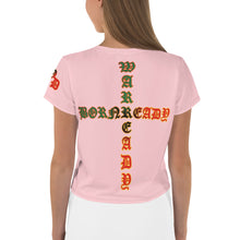Load image into Gallery viewer, Color Pink 3 Bornready Warrready Backside Style 1 All-Over Print Crop Tee
