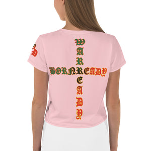 Color Pink 3 Bornready Warrready Backside Style 1 All-Over Print Crop Tee