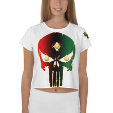 Load image into Gallery viewer, Color White Bornready Warrready Backside Style 2 All-Over Print Crop Tee
