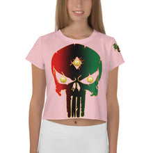 Load image into Gallery viewer, Color Pink 3 Black Bornready Warrready Backside Style 2 All-Over Print Crop Tee
