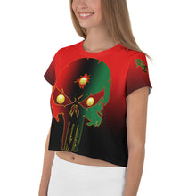 Load image into Gallery viewer, Red to Black Bornready Warrready Backside Style 2 All-Over Print Crop Tee
