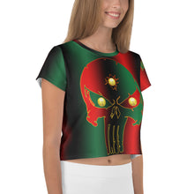 Load image into Gallery viewer, Pan African Flag Coloring style Bornready Warrready Backside Style 2 All-Over Print Crop Tee
