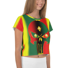 Load image into Gallery viewer, Rasta Coloring style Bornready Warrready Backside Style 2  All-Over Print Crop Tee
