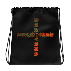 Color Black Bornready warready Style 1 Backside  Drawstring bag