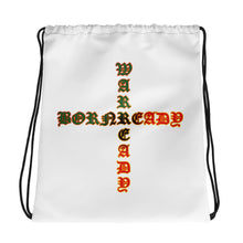 Load image into Gallery viewer, Color White Bornready warready Style 1 Backside  Drawstring bag
