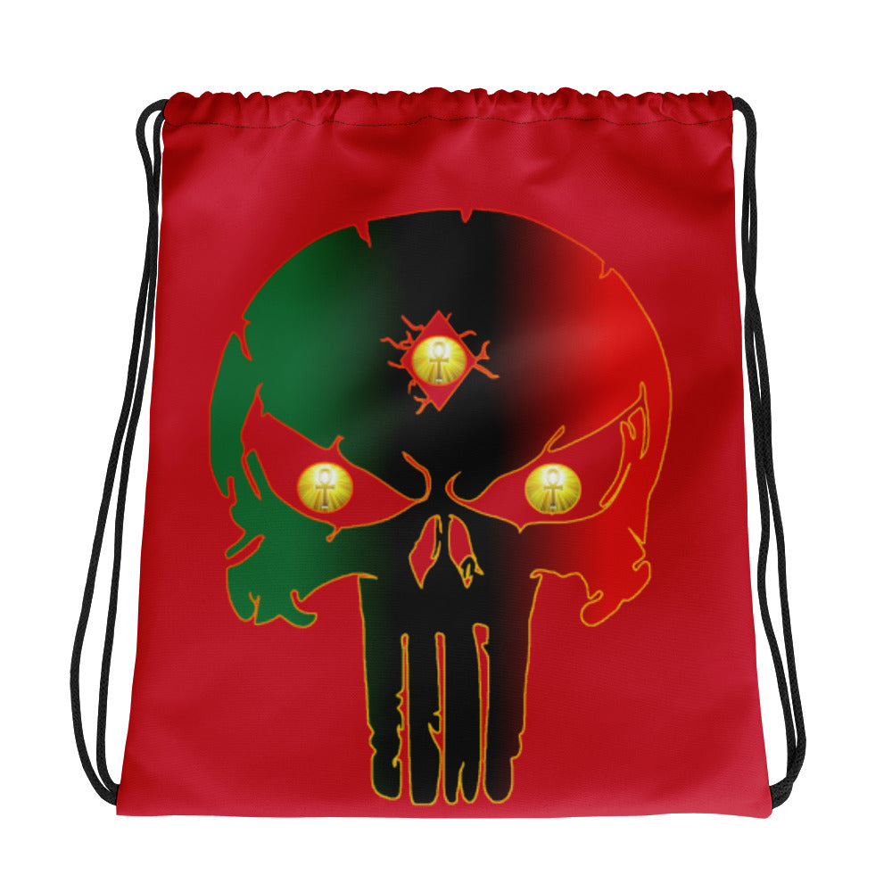 Color Red Bornready warready Style 1 Backside  Drawstring bag