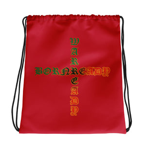 Color Red Bornready warready Style 1 Backside  Drawstring bag