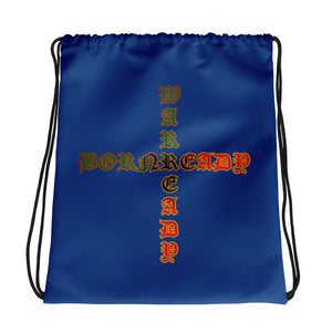Color Blue 2 Bornready warready Style 1 Backside  Drawstring bag