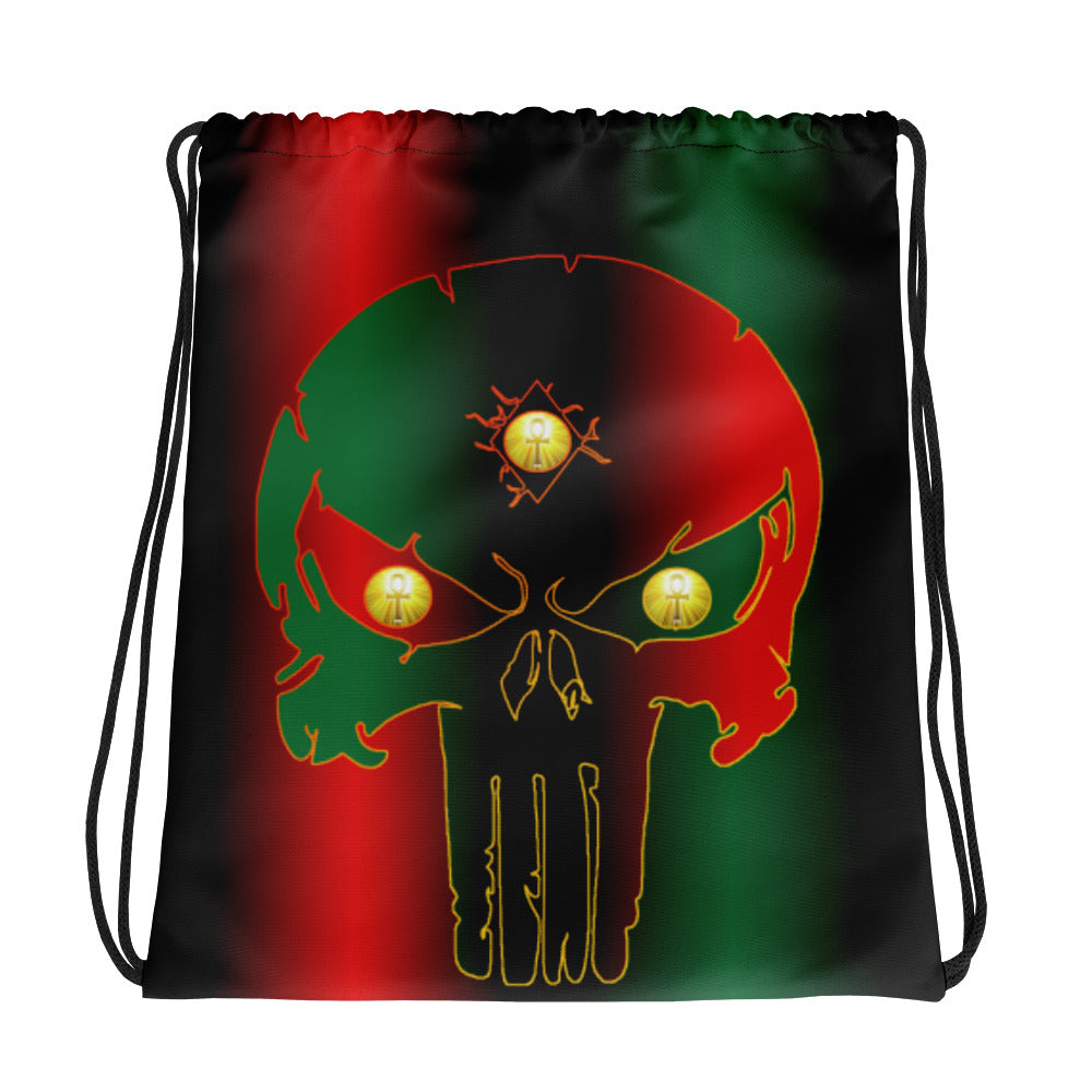 Pan African flag colors Bornready warready Style 1 Backside  Drawstring bag