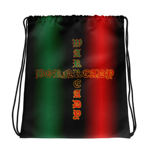 Pan African flag colors Bornready warready Style 1 Backside  Drawstring bag