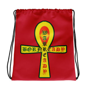 Color Red Bornready warready Style 2 Backside  Drawstring bag