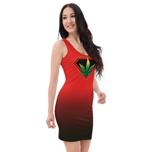 Color Red to black Cannabis Woman Sublimation Cut & Sew Dress