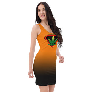 Color orange to black Cannabis Woman Sublimation Cut & Sew Dress