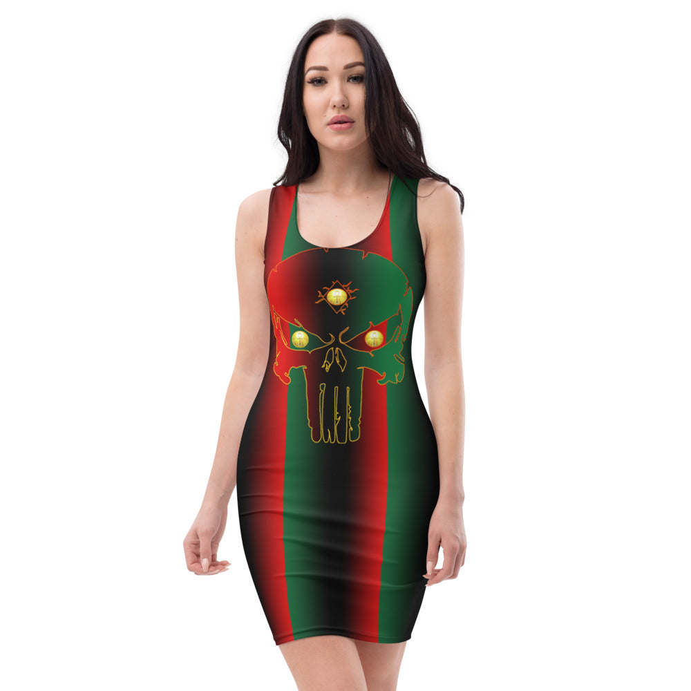 Coloring of  Pan-African flag All seeing Eye SKull Backside style 1 Sublimation Cut & Sew Dress