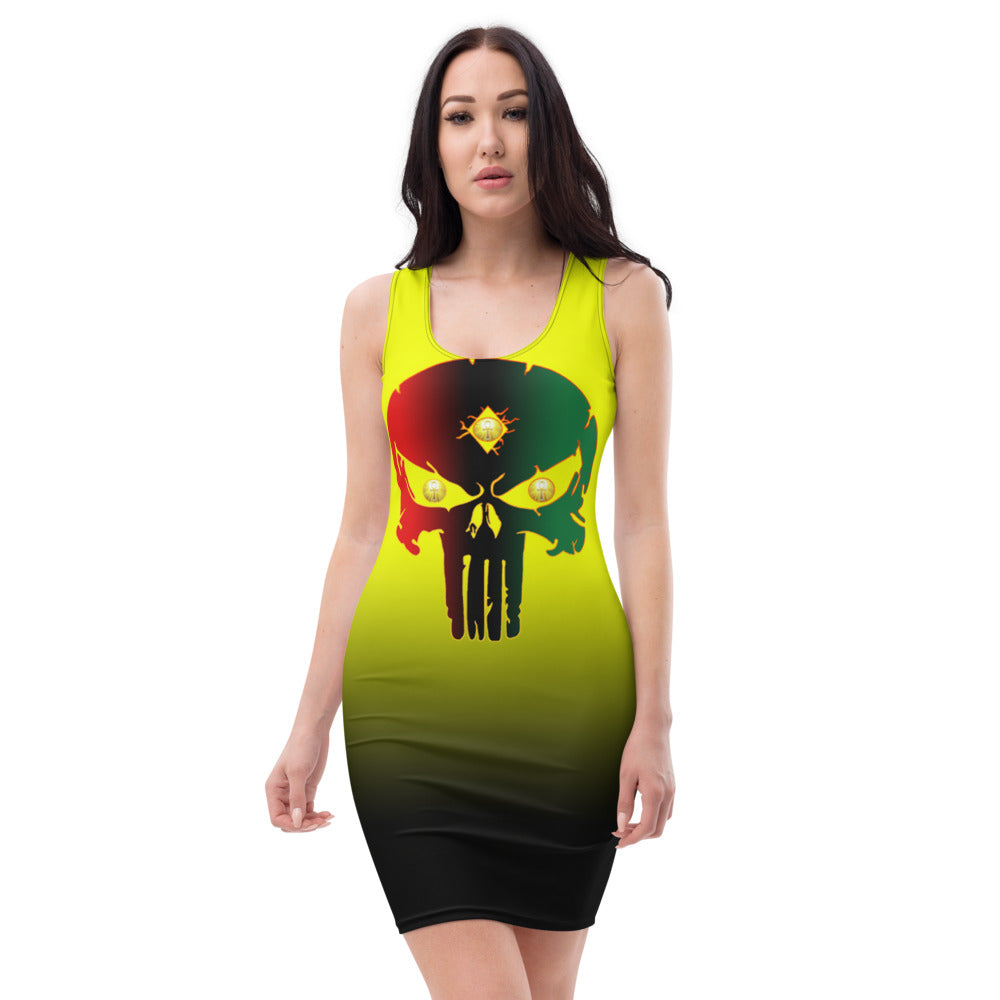 Color Yellow to Black... All seeing Eye SKull Backside style 1 Sublimation Cut & Sew Dress