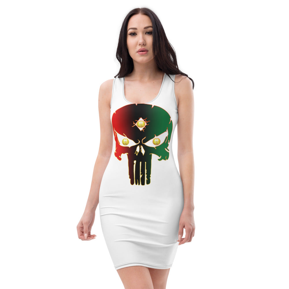 Color White... All seeing Eye SKull Backside style 1 Sublimation Cut & Sew Dress