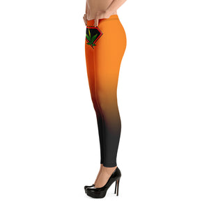 Orange cannabis woman front logo Leggings