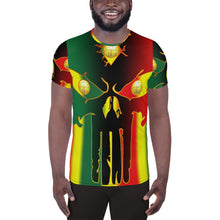 Load image into Gallery viewer, Rasta Style Huge 3 Eye Skull All-Over Print Men&#39;s Athletic T-shirt
